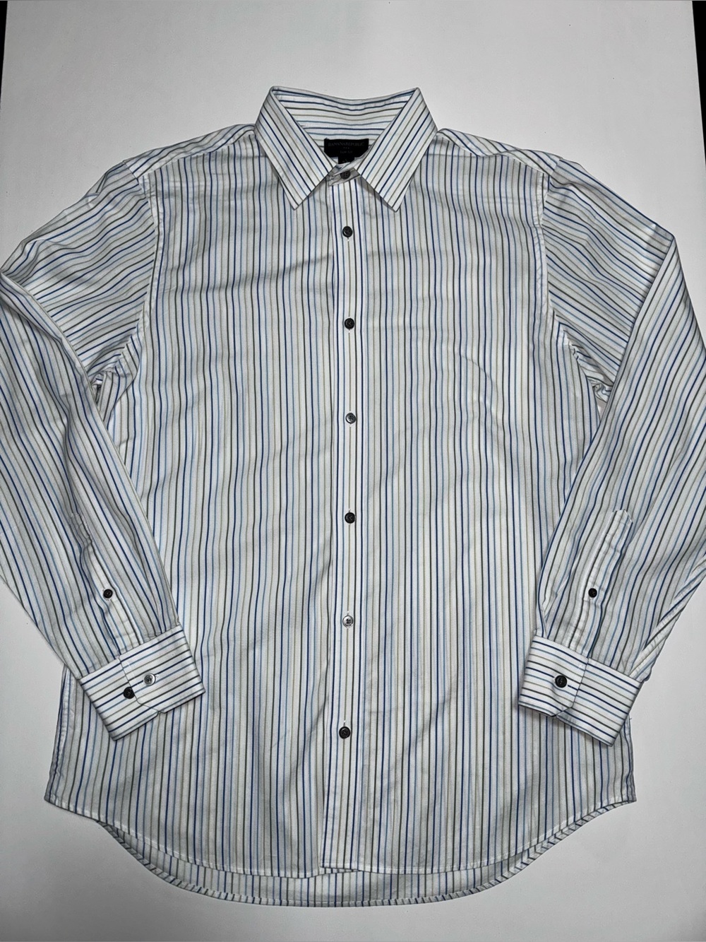 Banana Republic White Dress Shirt with Blue and Gray Stripes, 16-16,5 L